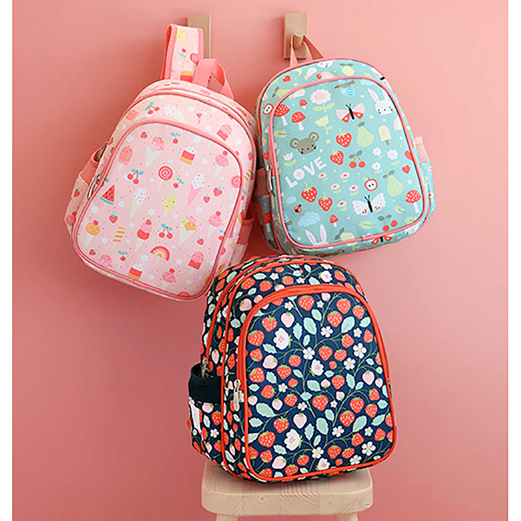 A Little Lovely Company Backpack, Insulated Front Pocket - Pink with Ice Cream Cones