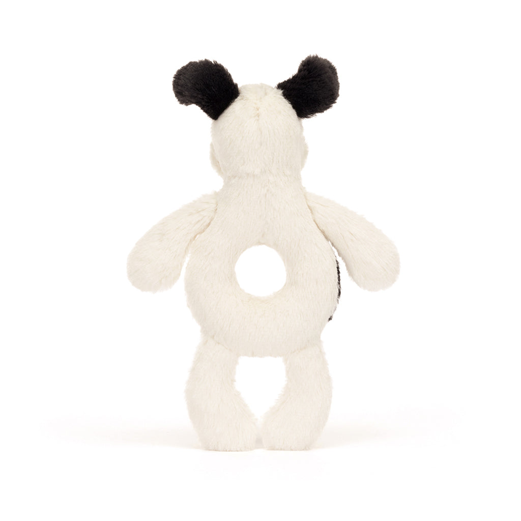 Baby Jellycat Ring Rattle, Dog, Black/Cream - 15 cm