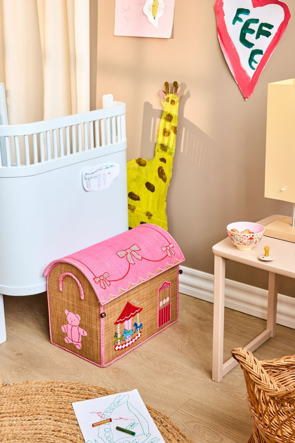 Rice Basket with Lid for Storage, Pink - Fun Fair Theme