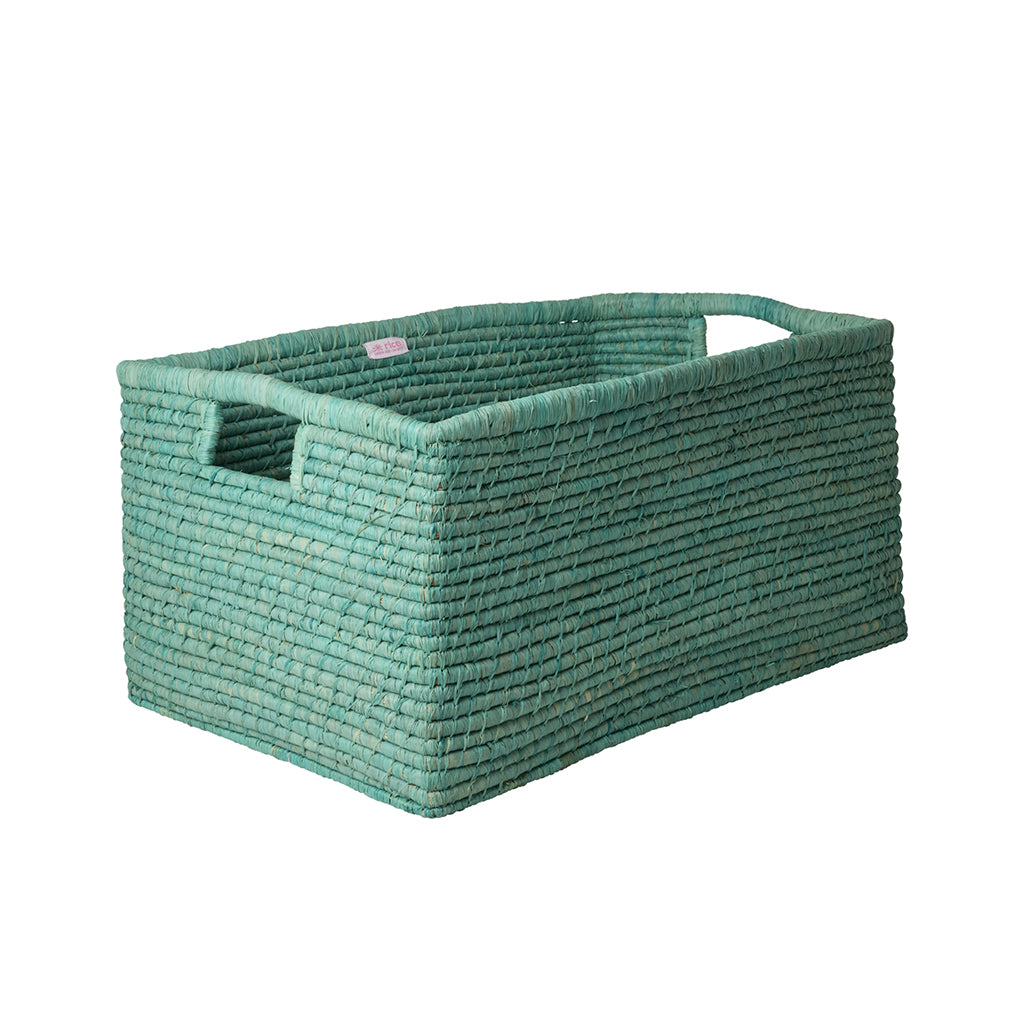 Rice Basket with Handles, Extra Large, Rectangular Raffia Storage Basket - Green