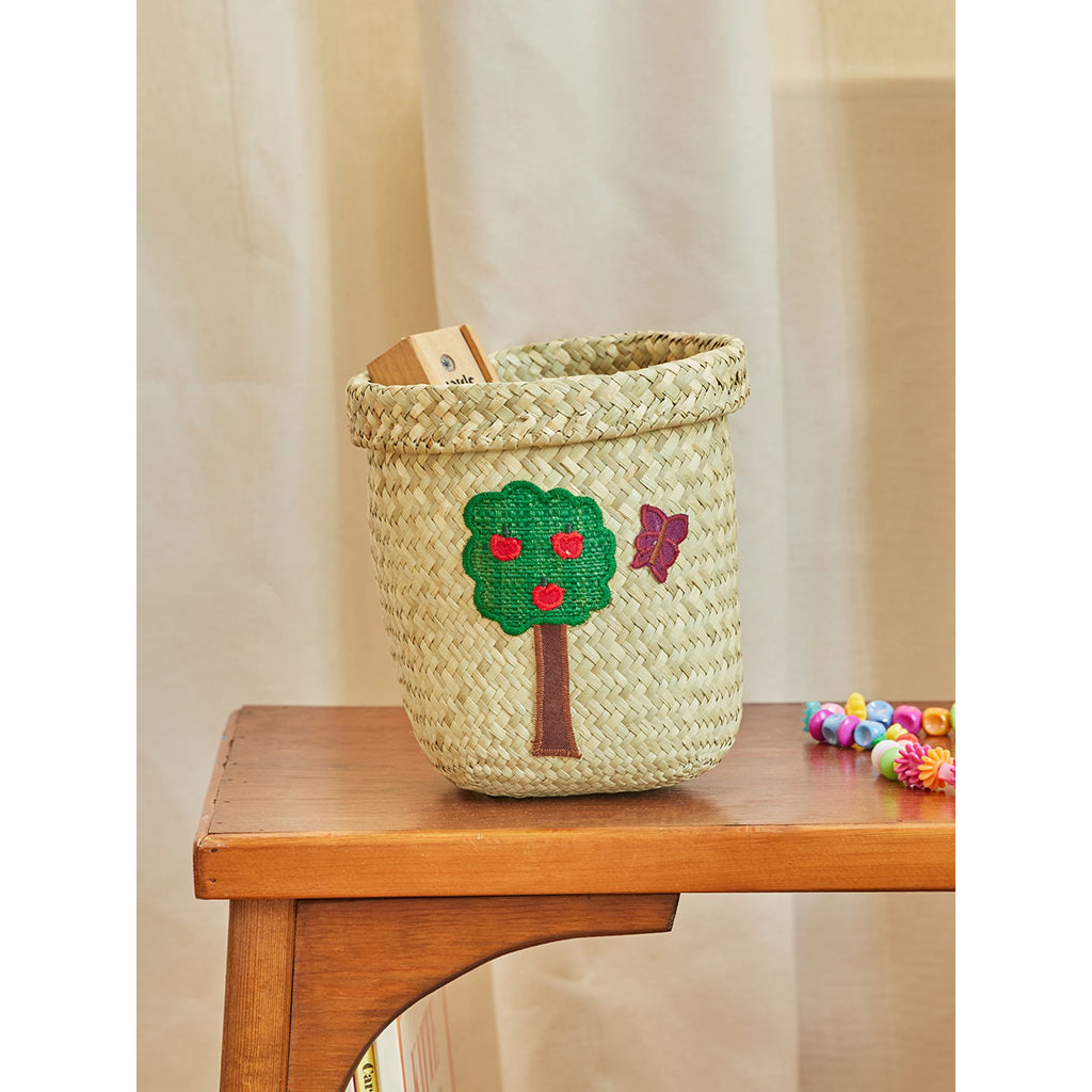 Rice Basket, Small Round Raffia Storage Basket, Natural - Happy Forest