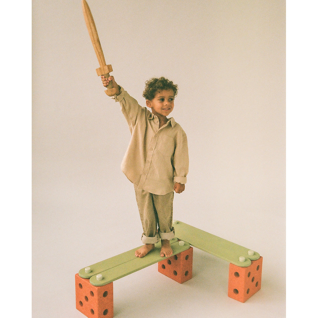 Modu Balance Track, Wooden Balance Path with Foam Blocks – Activity Toy – Burnt Orange / Dusty Green