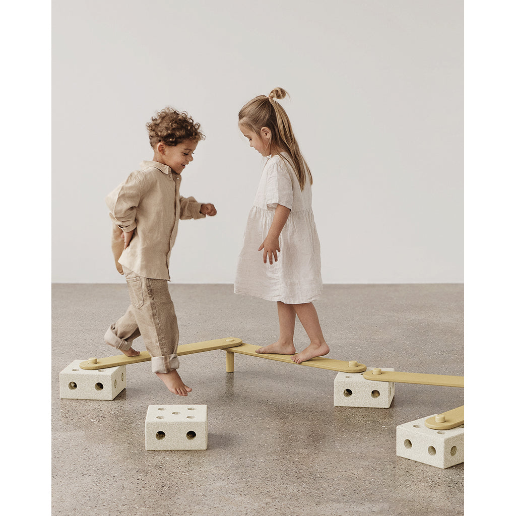 Modu Balance Track, Wooden Balance Path with Foam Blocks, Activity Toy - Sand Grey/Honey Yellow