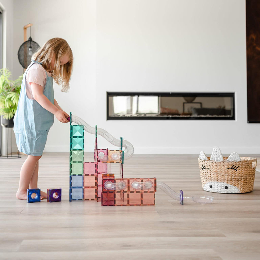 Connetix Magnetic Building Set, Ball Run Expansion Pack, 80 Pieces - Pastel