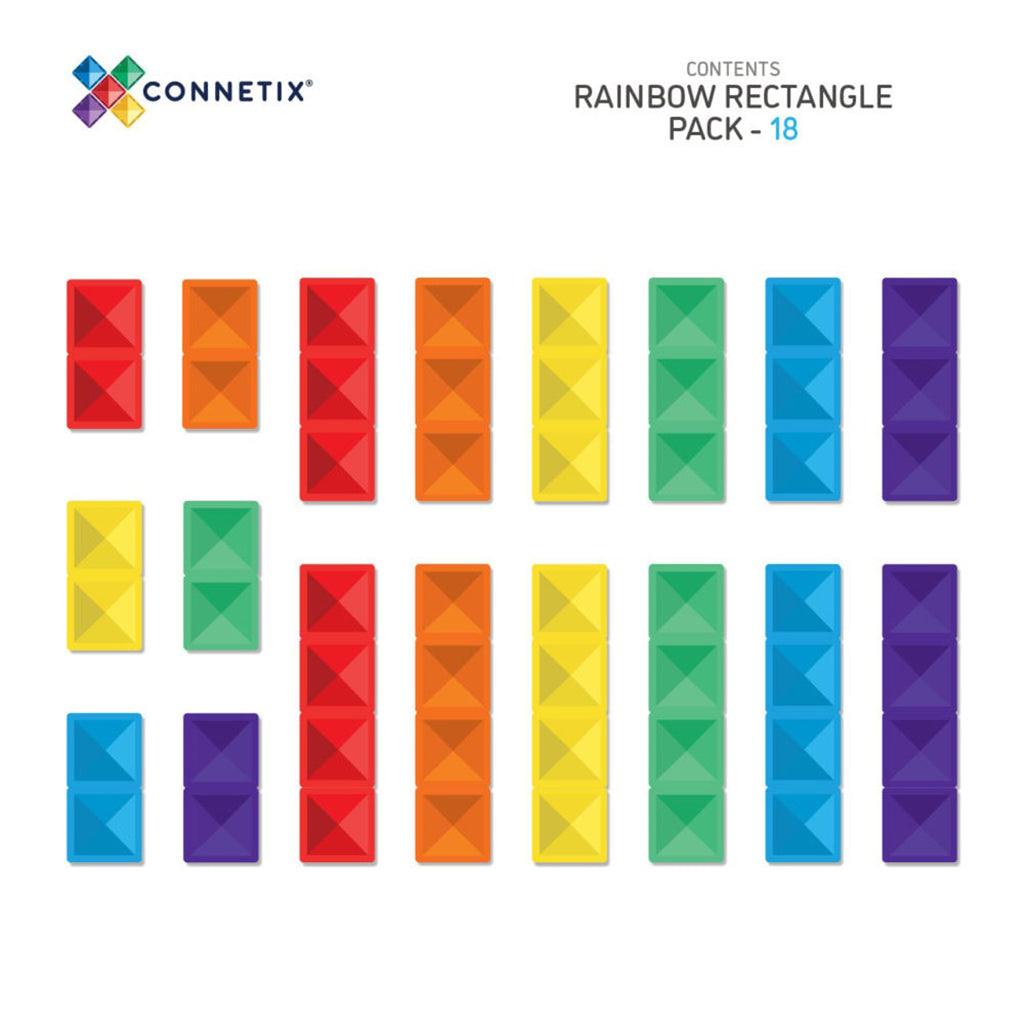 Connetix Magnetic Construction Set, Rectangle Pack – 18 Pieces – Rainbow