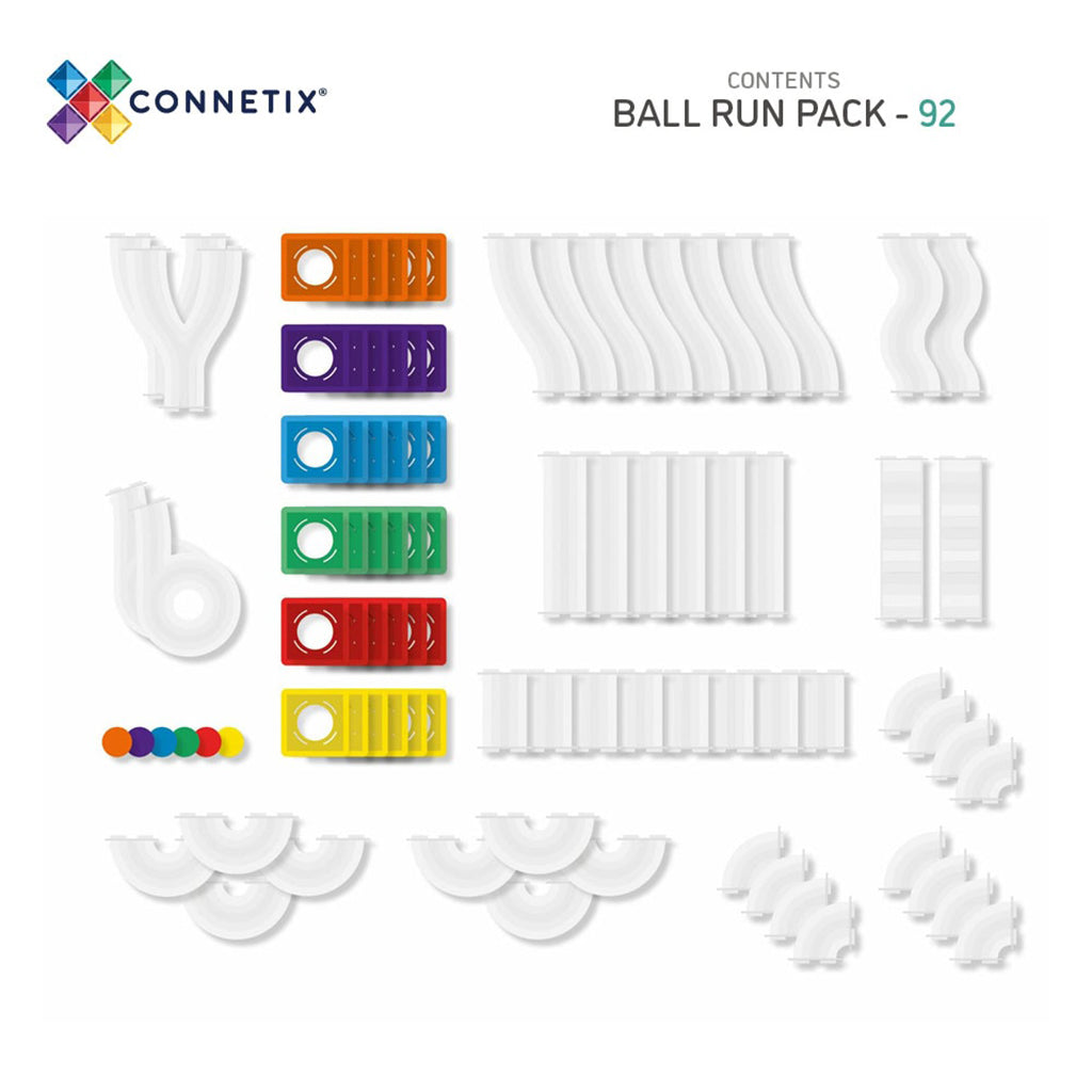 Connetix Magnetic Building Set, Ball Run, 92 Pieces - Rainbow