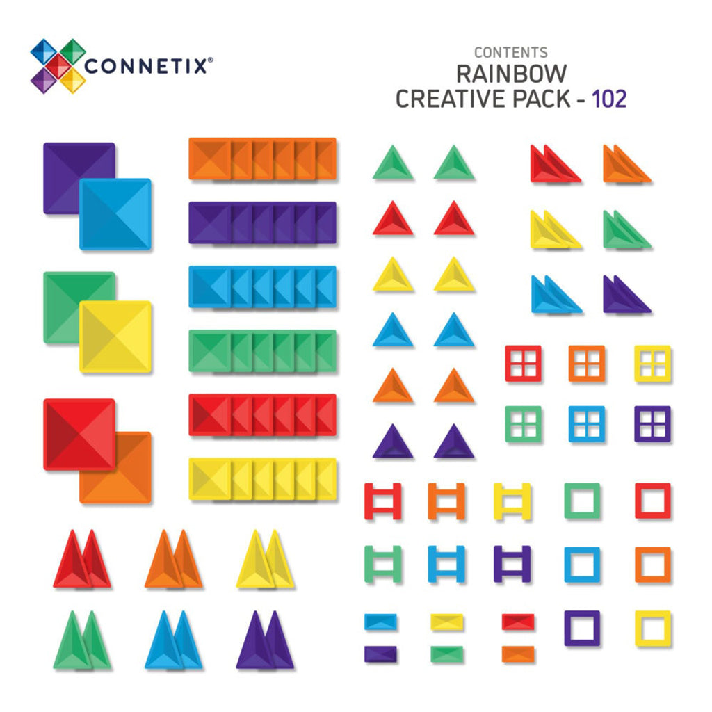Connetix Magnetic Building Set, Creative Pack, 102 Pieces - Rainbow