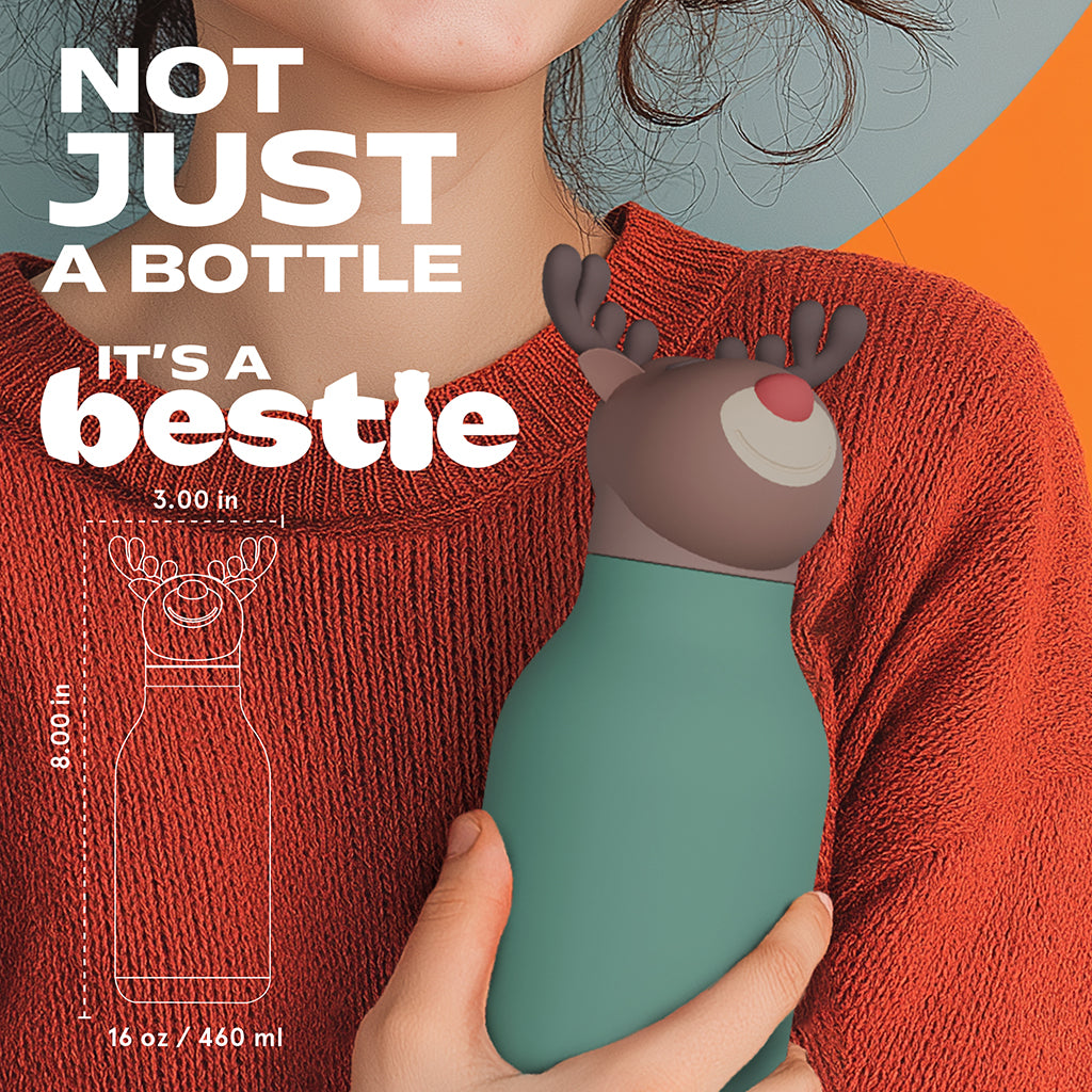 Asobu Bestie Animal Thermo Water Bottle, 460 ml - Reindeer