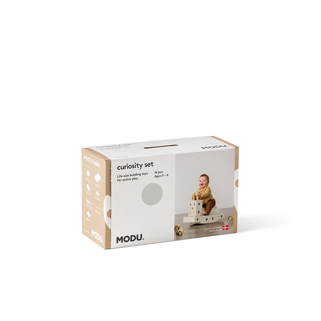 Modu Foam Building Toy, Curiosity Set, 14 Pieces - Sand Grey / Honey Yellow