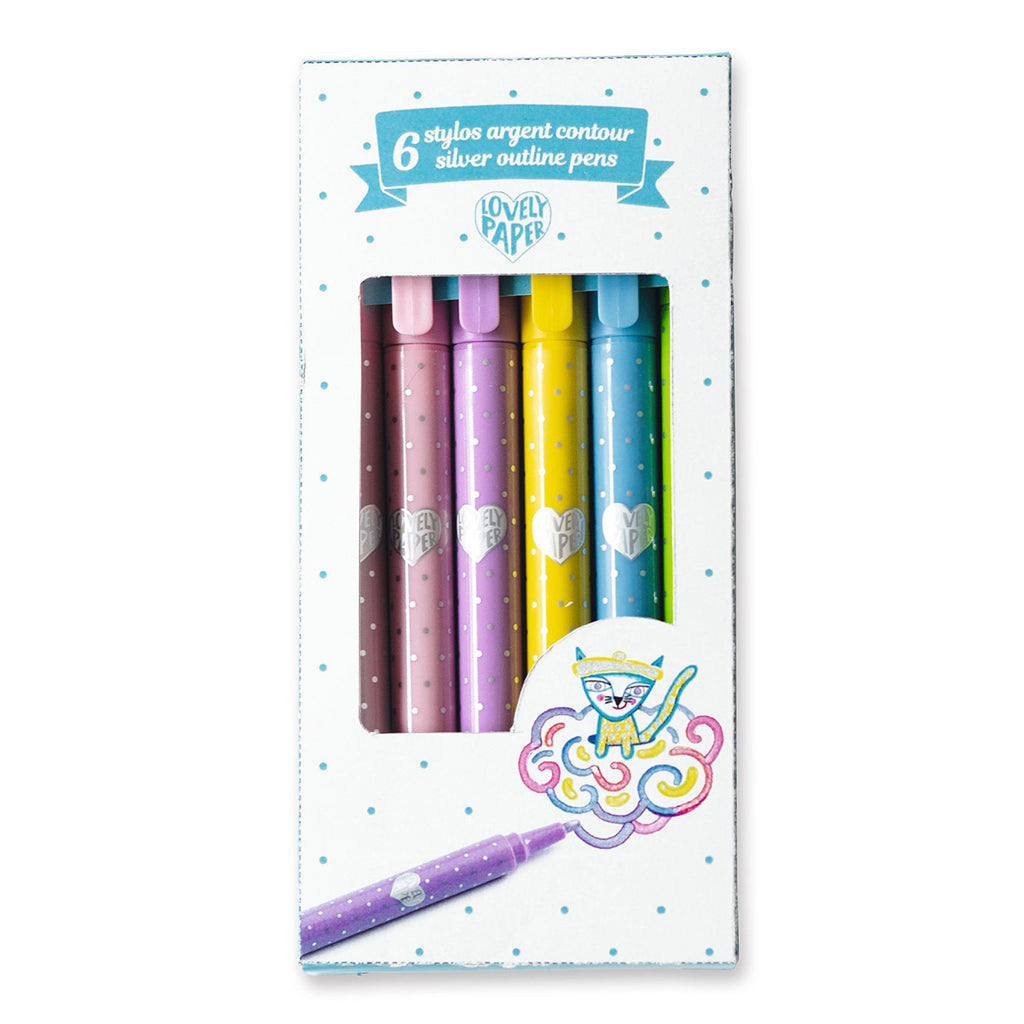 Djeco Lovely Paper, 6 Outline Pens - Silver