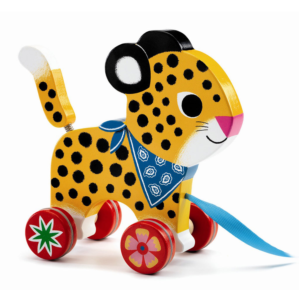 Djeco Wooden Pull Toy, Leopard Greta