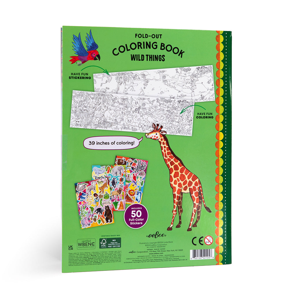 eeBoo Fold-Out Coloring Book, Wild Animals