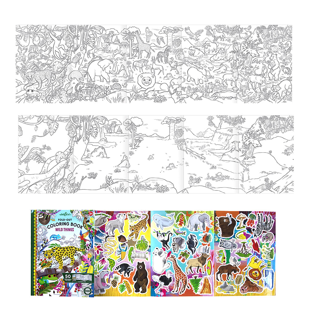 eeBoo Fold-Out Coloring Book, Wild Animals