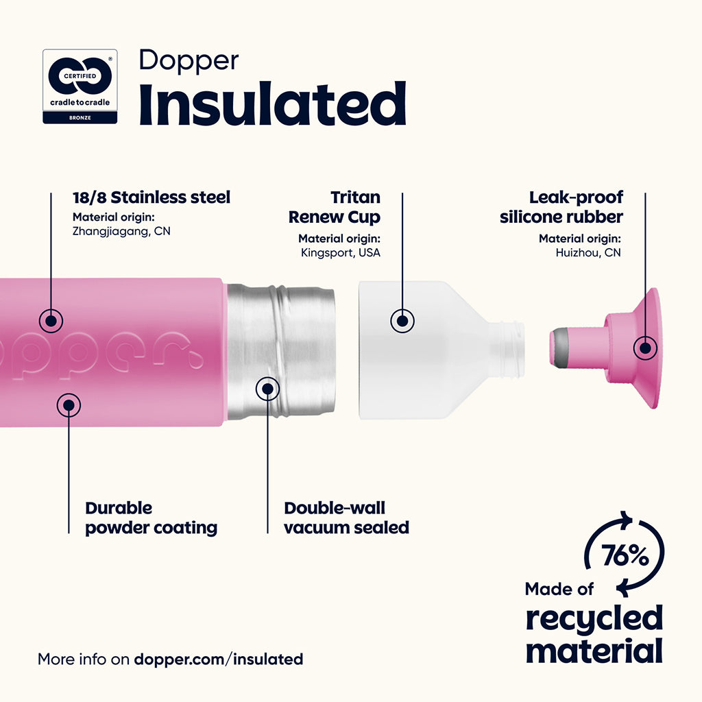 Dopper Insulated Thermos Bottle, 350 ml - Pelican Pink