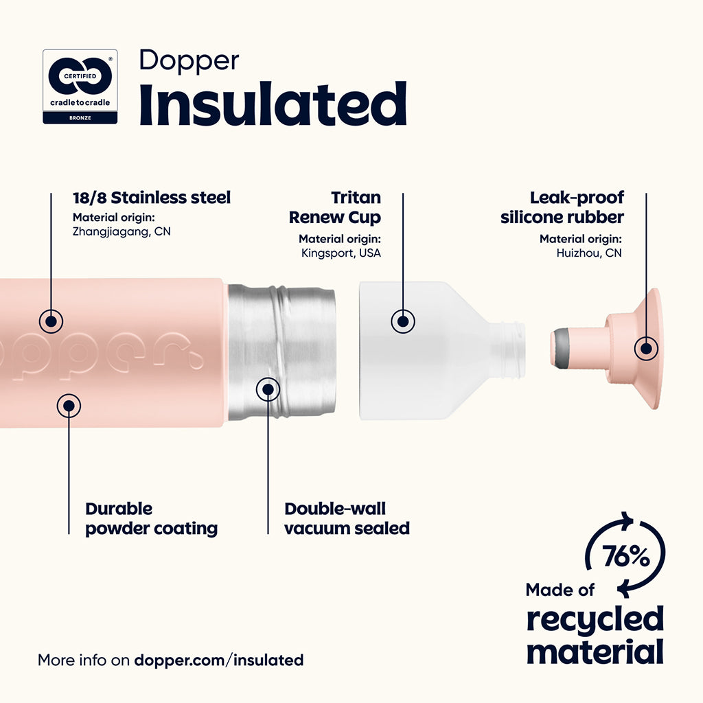 Dopper Thermos Bottle, Insulated 350 ml - Pebble Peach