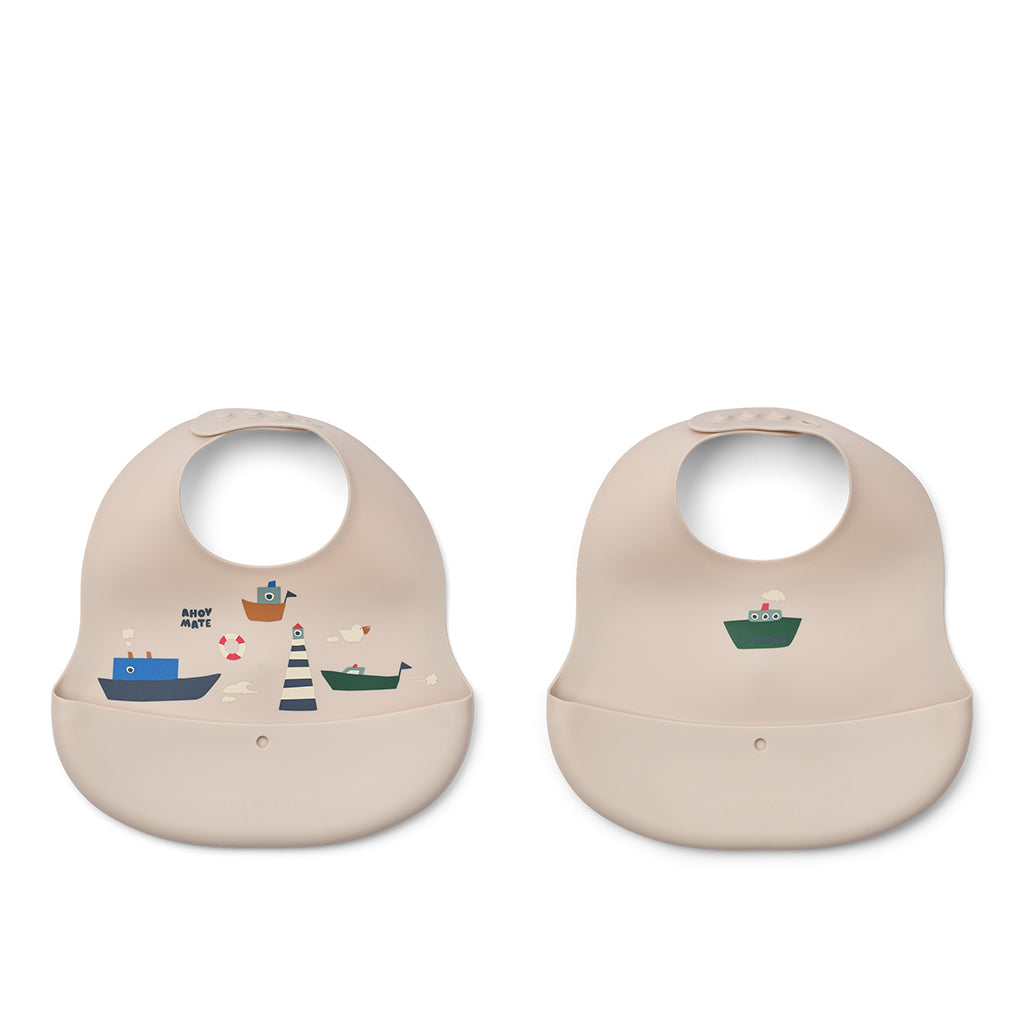Liewood 2-Pack Silicone Bibs with Pocket – Sailing/Sandy