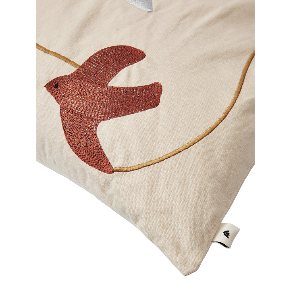 ferm Living Embroidered Pillow, Swift Bird Design - 60 x 40 cm