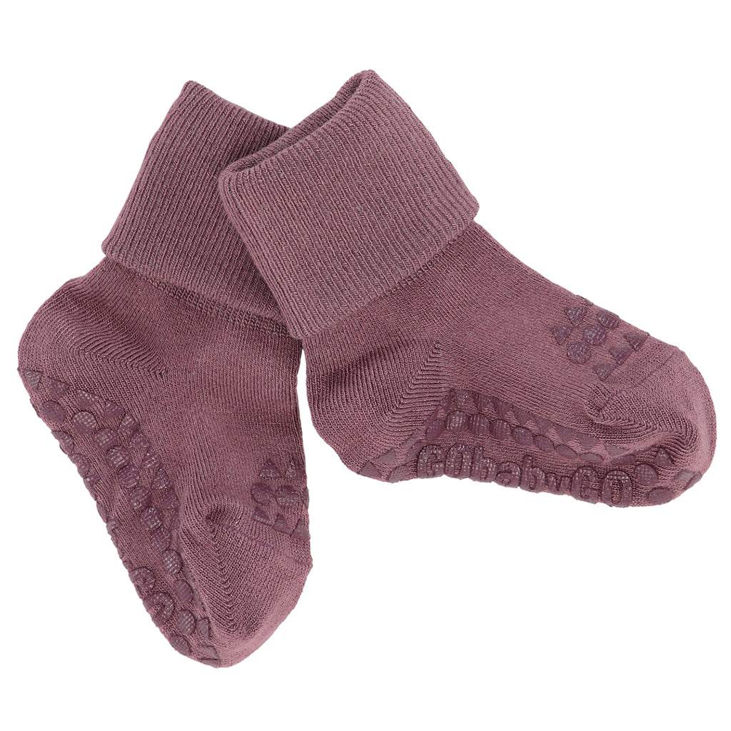 GoBabyGo Non-Slip Socks with Rubber Grips, Bamboo - Misty Plum