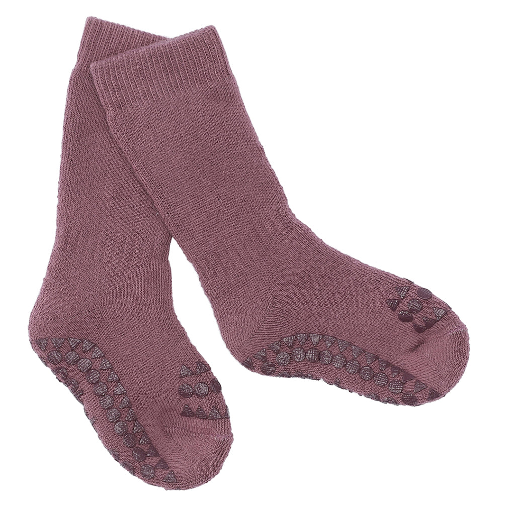 GoBabyGo Non-Slip Socks with Rubber Grips, Misty Plum