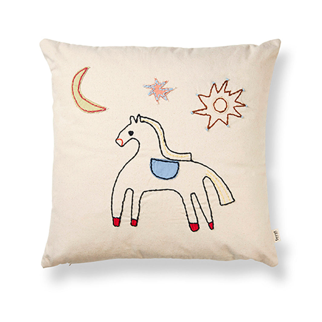 ferm Living Pillow, Embroidered, Naive - Horse