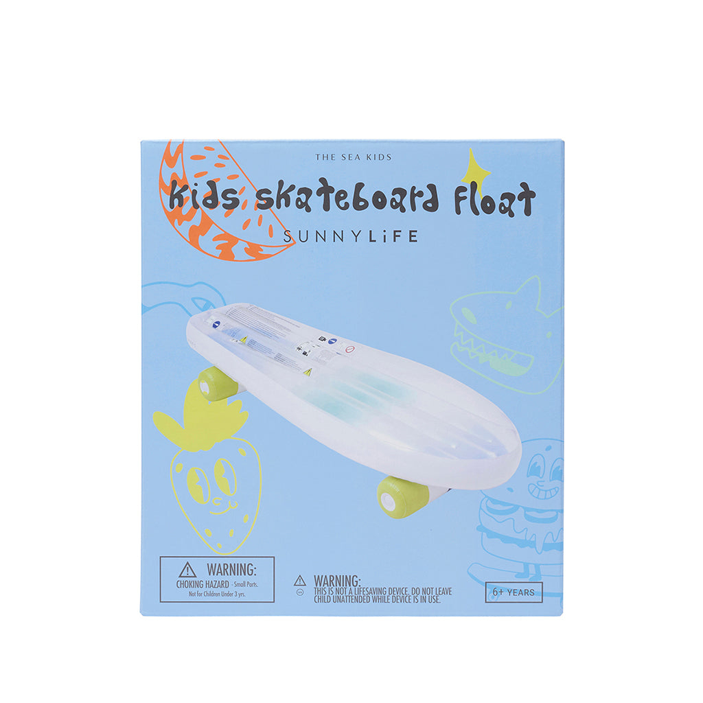 Sunnylife Inflatable Mattress, Skateboard - Blue/Lime - Ages 6 and Up