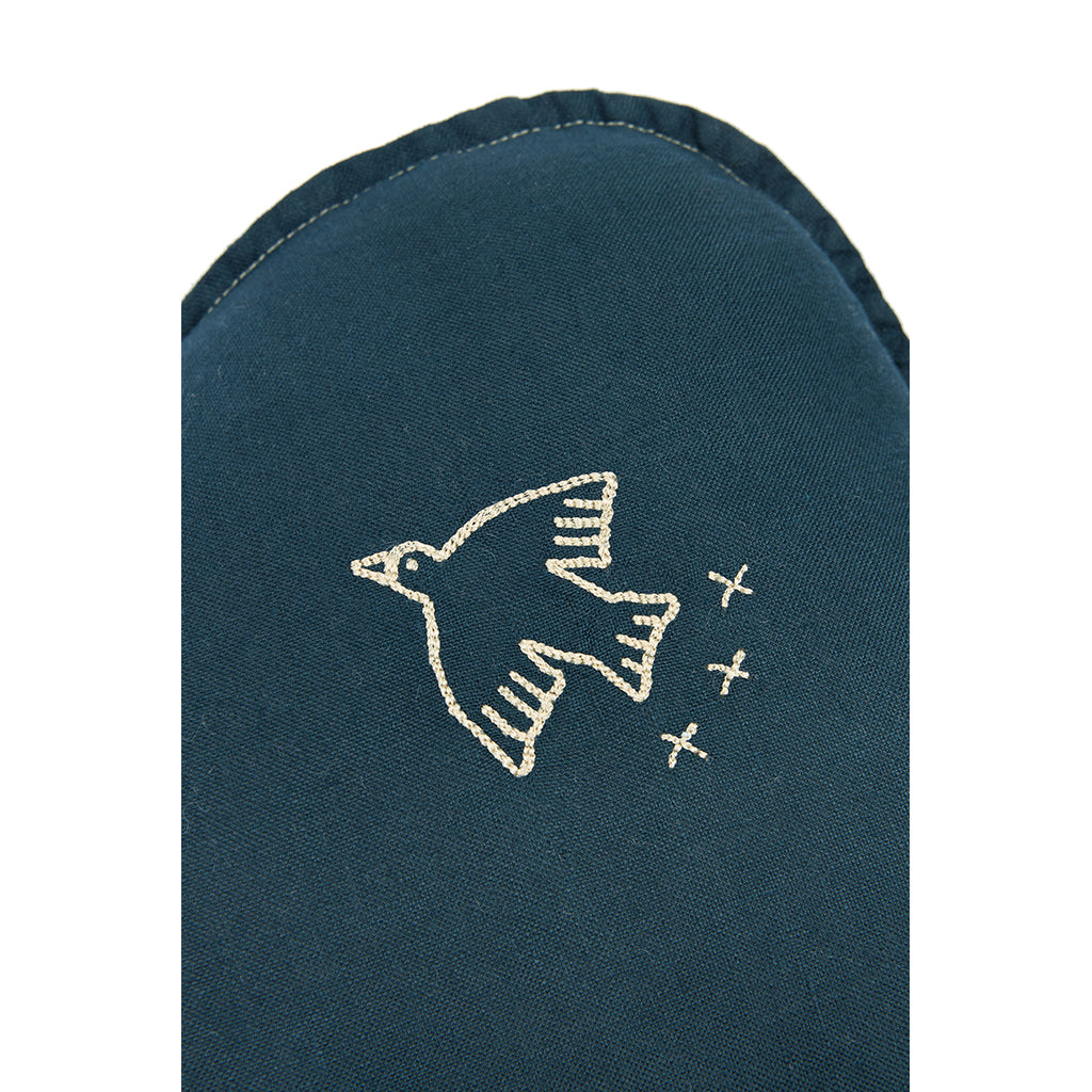 Nobodinoz Sky Cushion, Washed French Linen, Bird Embroidery - Deep Blue