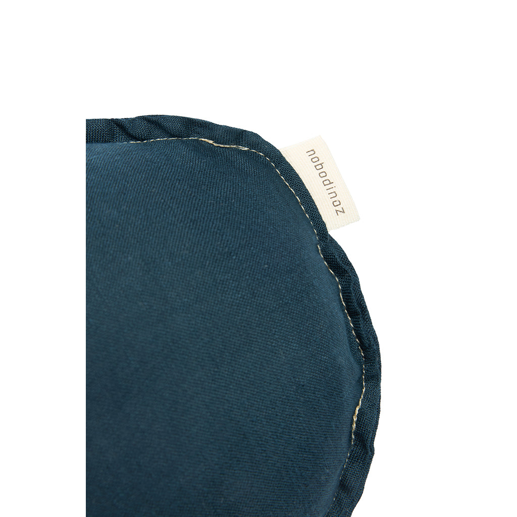 Nobodinoz Sky Cushion, Washed French Linen, Bird Embroidery - Deep Blue