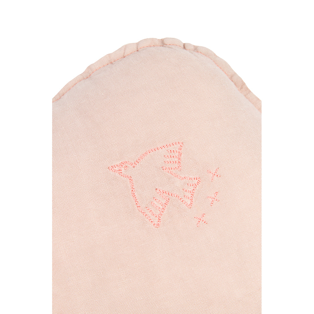 Nobodinoz Sky Pillow, Washed French Linen, Bird Embroidery - Mauve Pink
