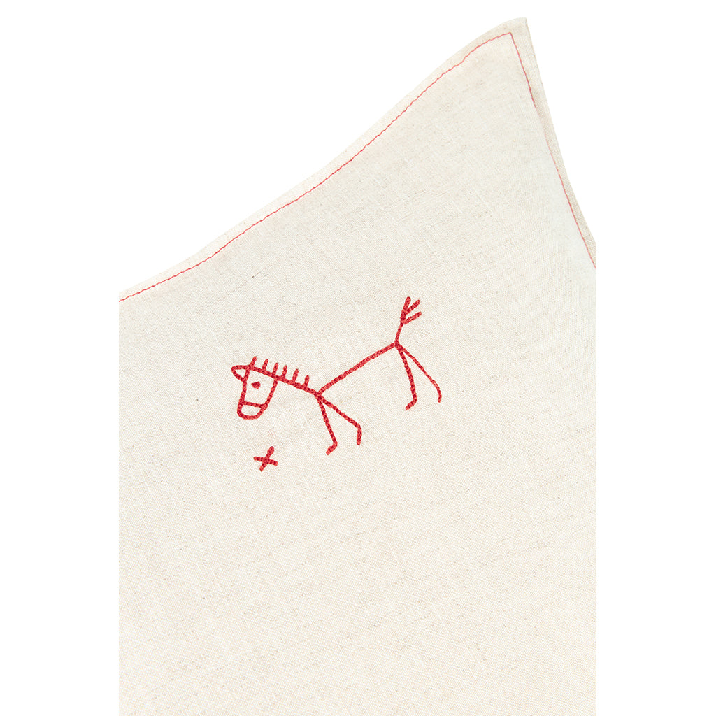 Nobodinoz Embroidered Cushion, 45 x 45 cm, Washed French Linen - Greige