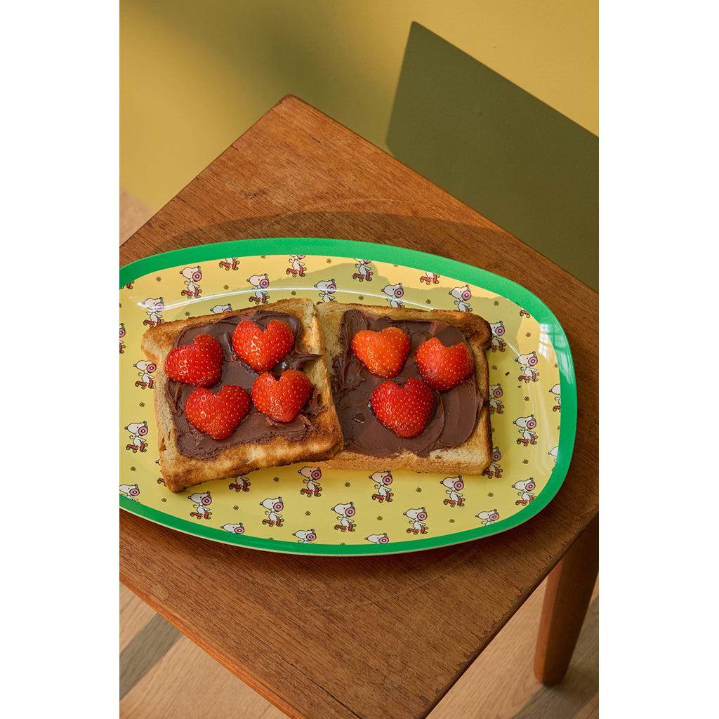 Rice Melamine Rectangular Dinner Plate, Snoopy - Yellow