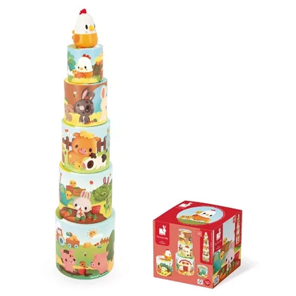 Janod Stacking Blocks, My First Pyramid - Farmyard Motifs