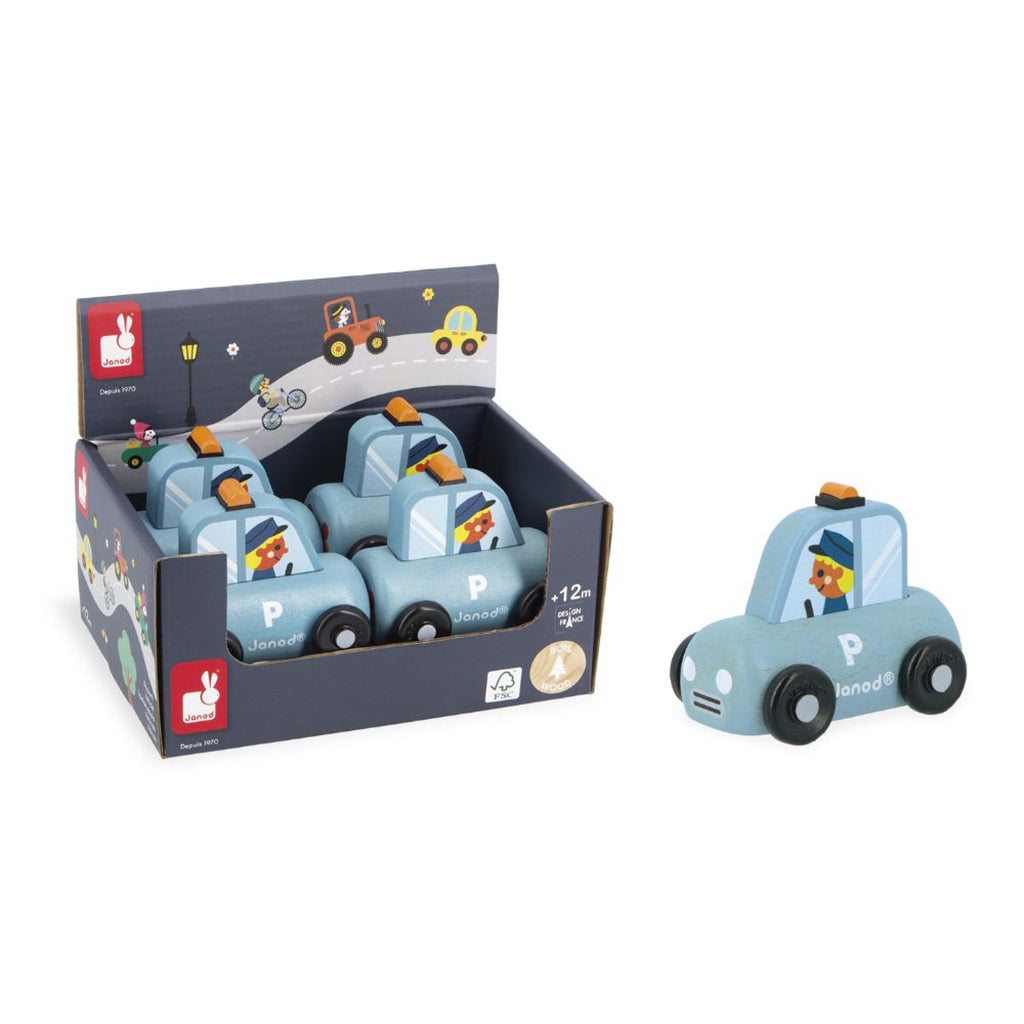 Janod Wooden Toy Car, Police Car