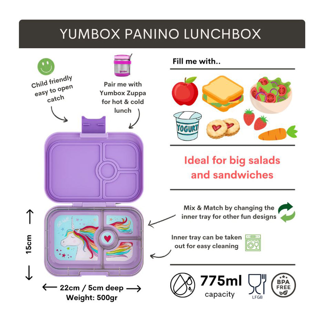 Yumbox Lunchbox with 4 Compartments, Panino, Unicorn - Lavender
