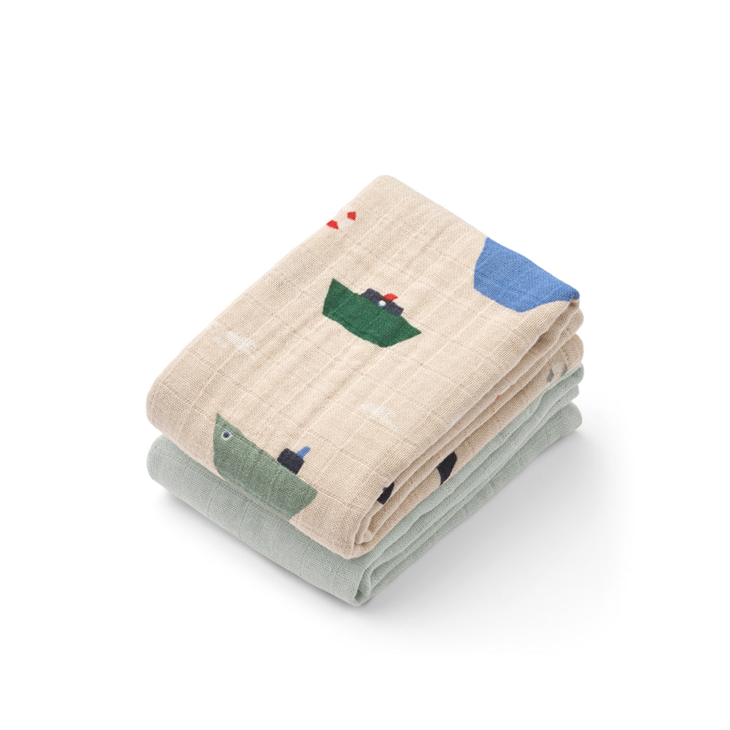 Liewood Muslin Cloths, Lewis Muslin 2-Pack - Sailing/Dove Blue Mix