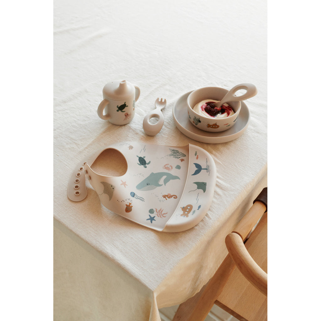 Liewood Ryle Printed Silicone Baby Dinnerware Set, 5 Pieces – Sea Creature/Sandy