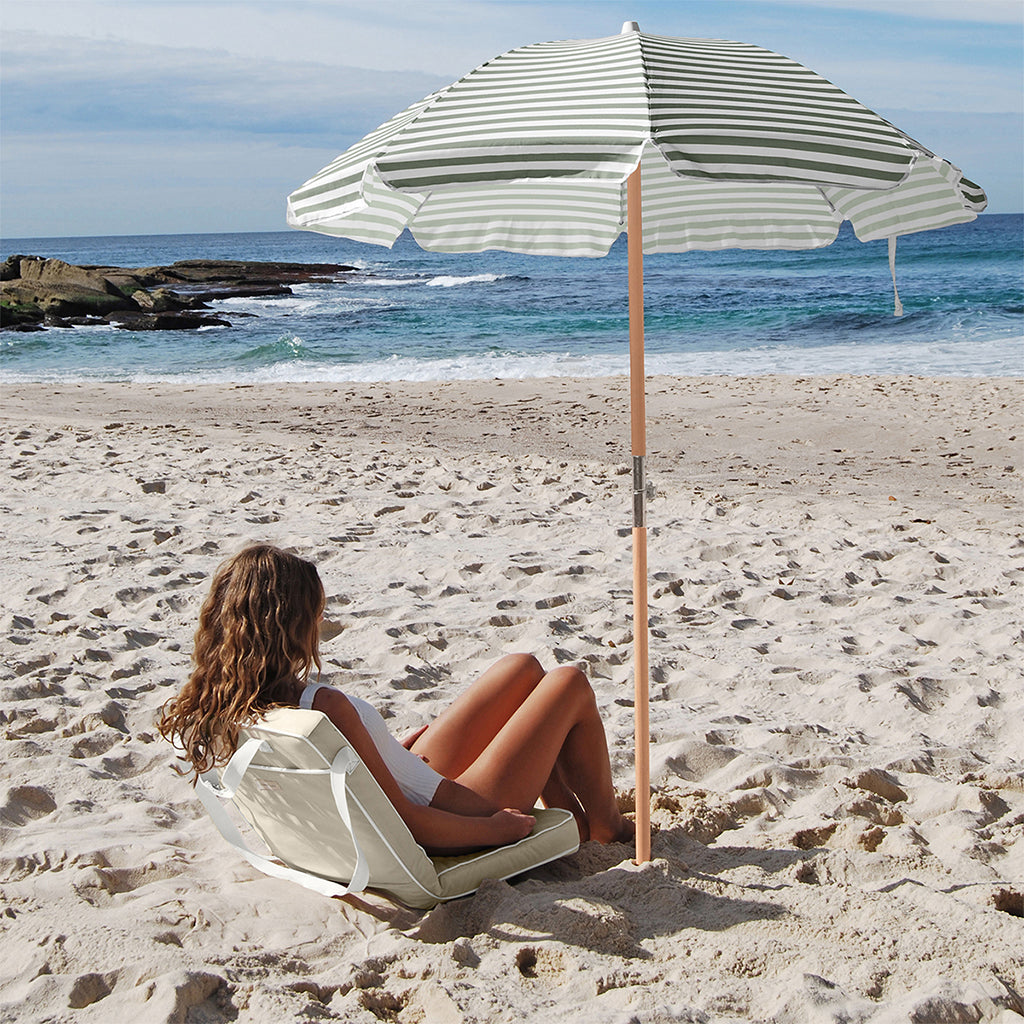 Sunnylife Luxe Beach Umbrella, UP50+ Factor - Seagrass Stripe