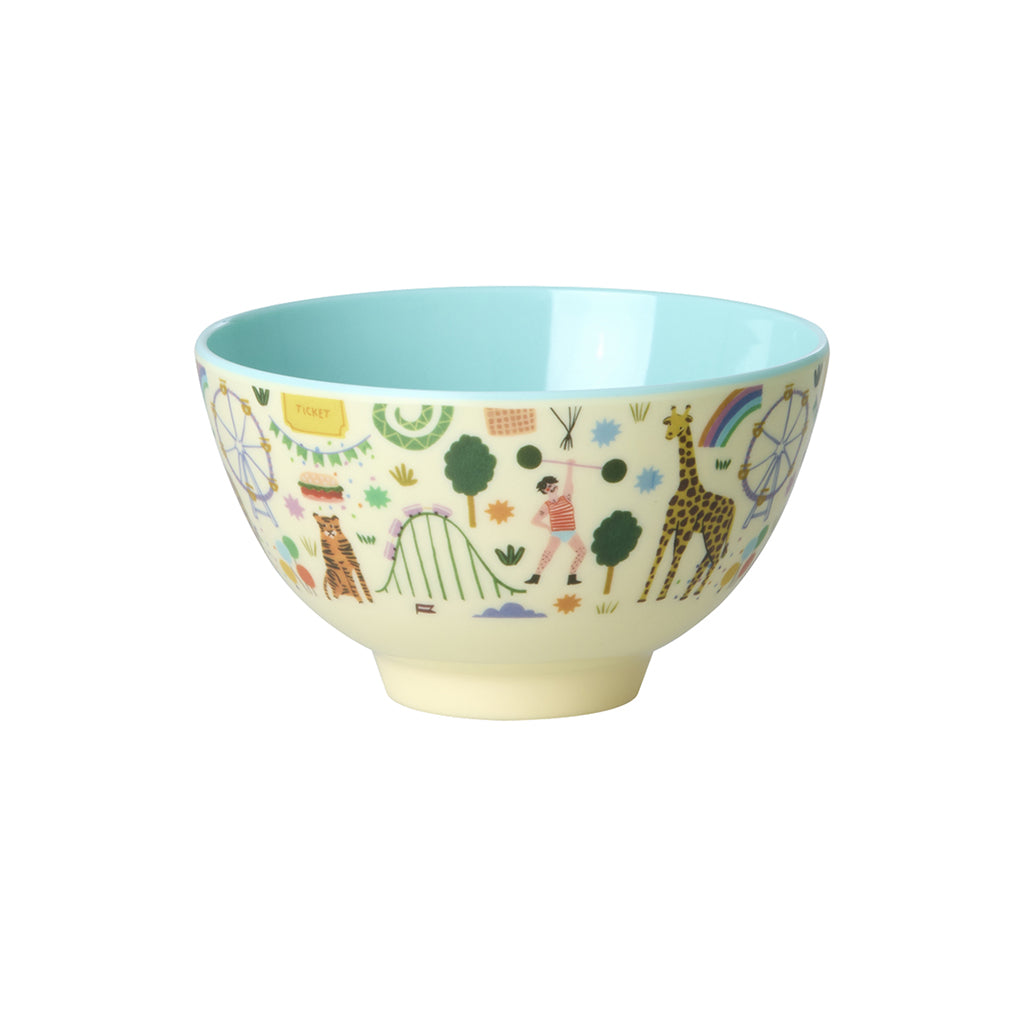 Rice Melamine Bowl, Small, Fun Fair Print - Mint