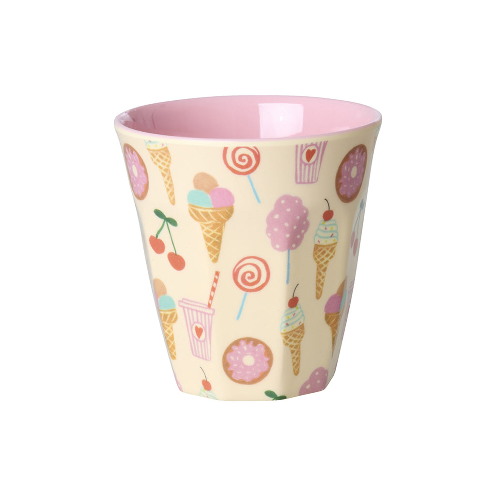 Rice Melamine Cups, Fun Fair Print, Set of 6, Small - Pink