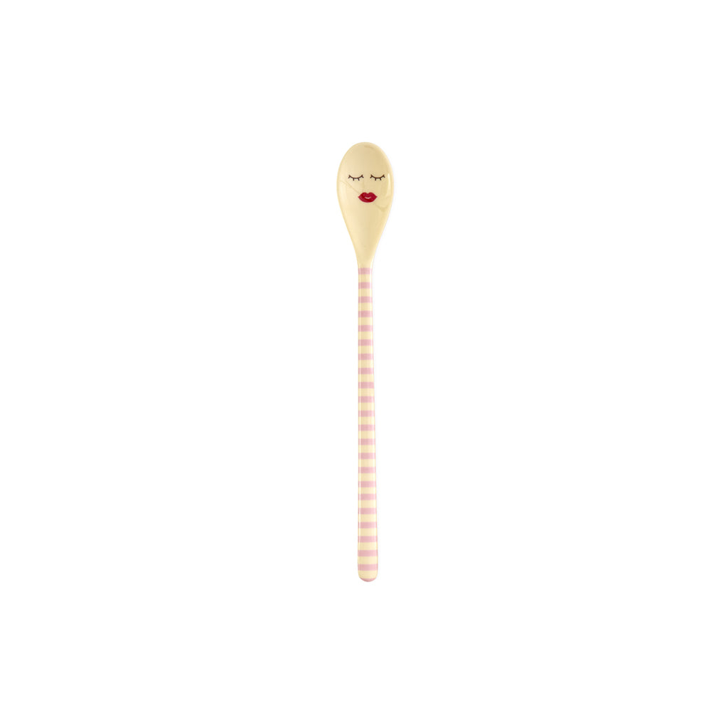 Rice melamin latteske, sæt m. 3 stk. - Pink og røde striber