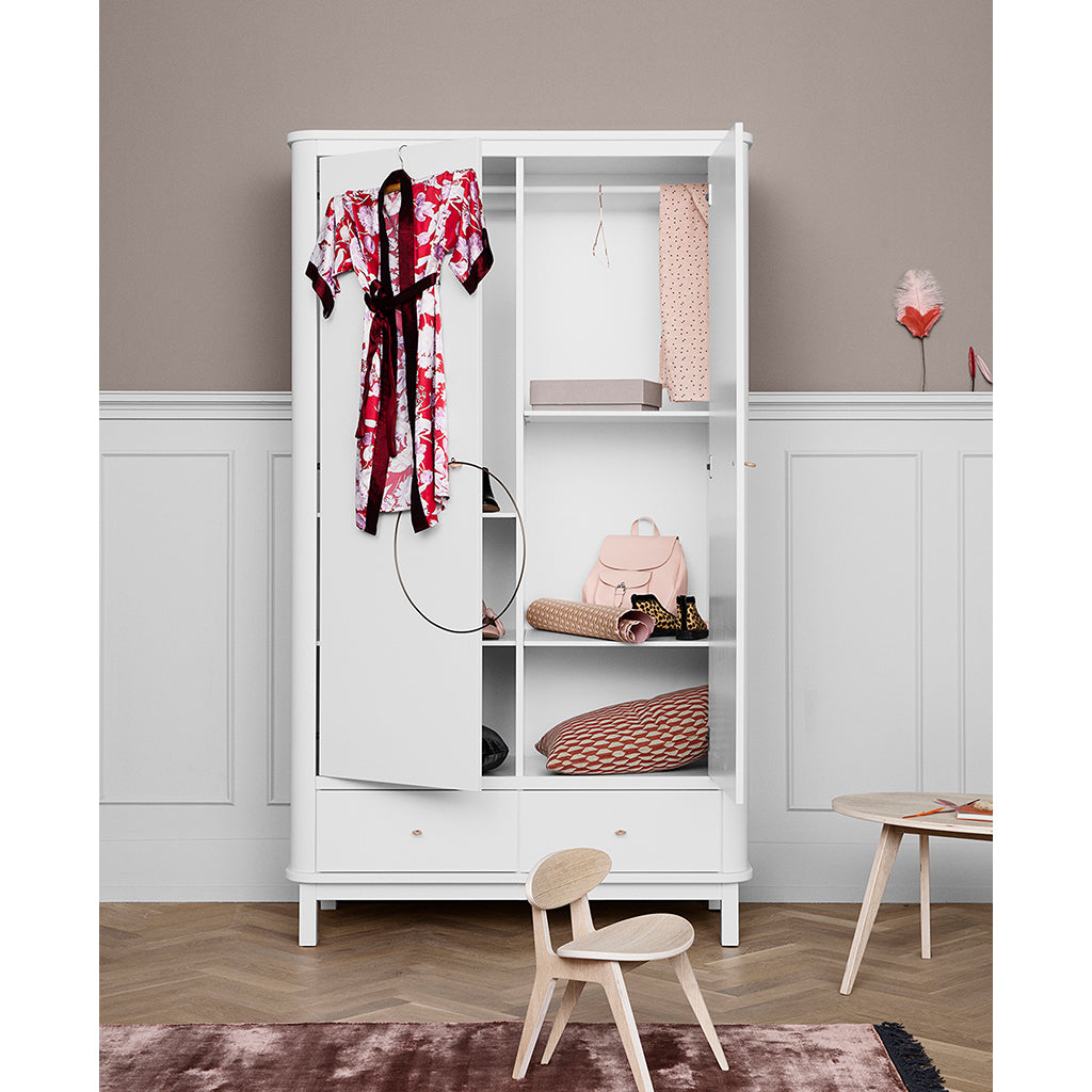 Oliver Furniture Wooden Wardrobe with 2 Doors, White - Height 204 cm