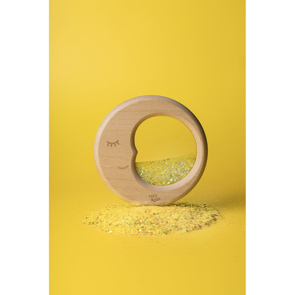 Petit Boum Sensory Toy, Wooden Moon with Liquid and Glitter – Sensory Moon