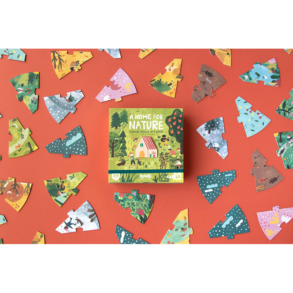 Londji Puzzle, Round, A Home for Nature, Set of 4 Puzzles with 10 Pieces Each