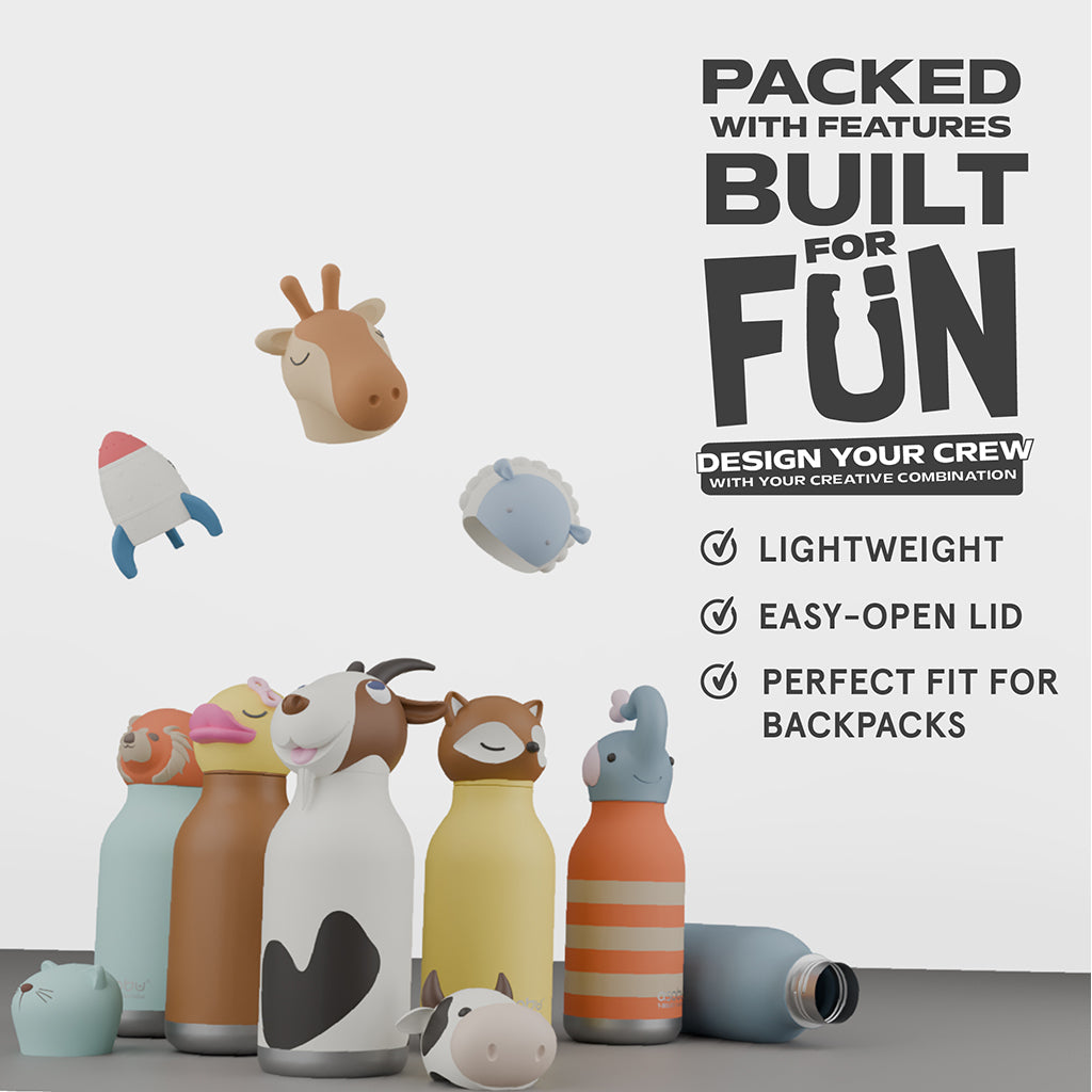 Asobu Bestie Animal Thermo Water Bottle, 460 ml - Brown Bear