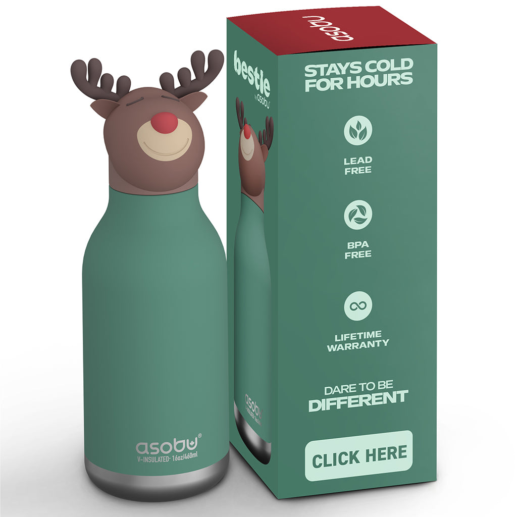 Asobu Bestie Animal Thermo Water Bottle, 460 ml - Reindeer