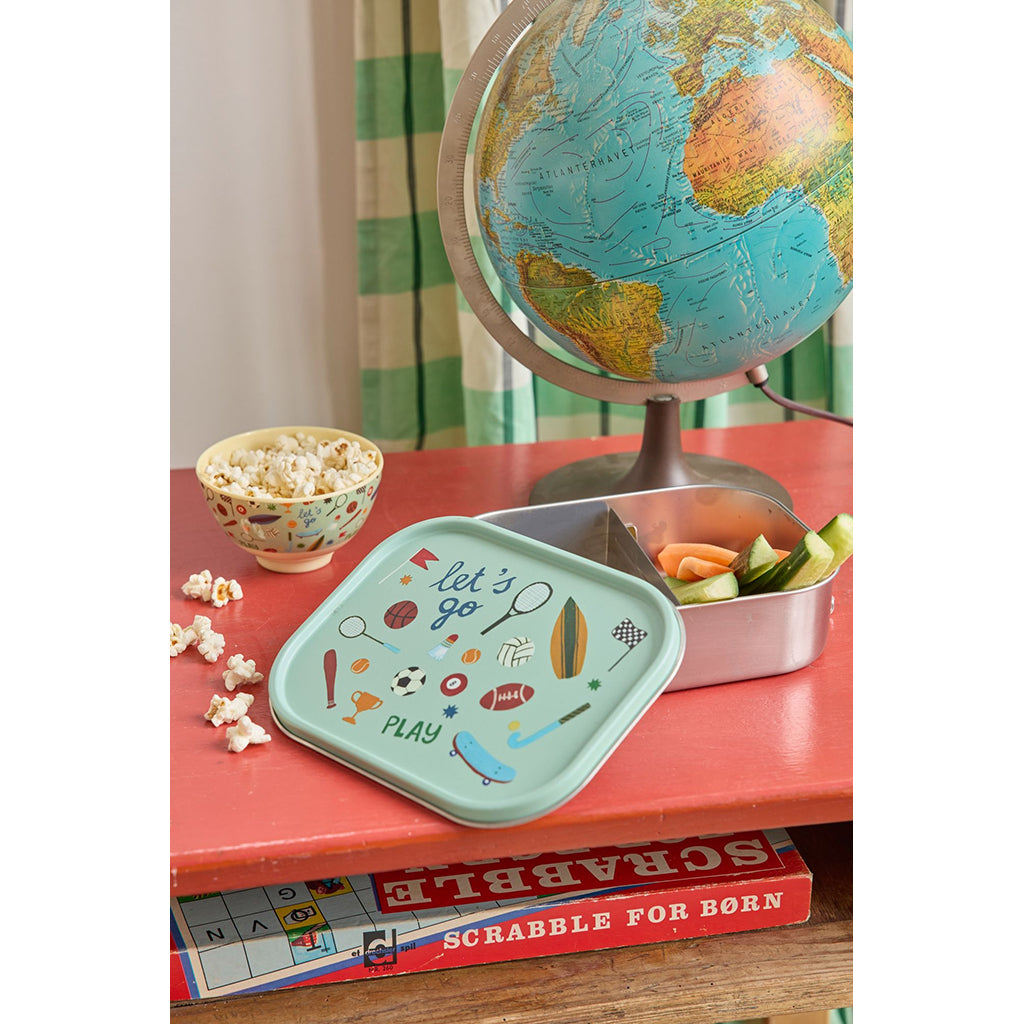 Rice Stainless Steel Lunchbox with Divider, Large - Soft Green Sports Print