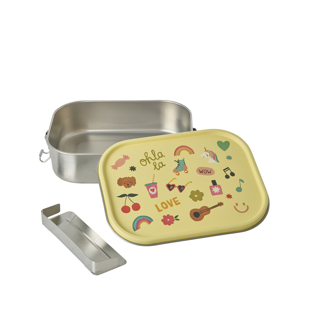 Rice Stainless Steel Lunchbox with Removable Divider, Large – Soft Yellow Unicorn Love Print