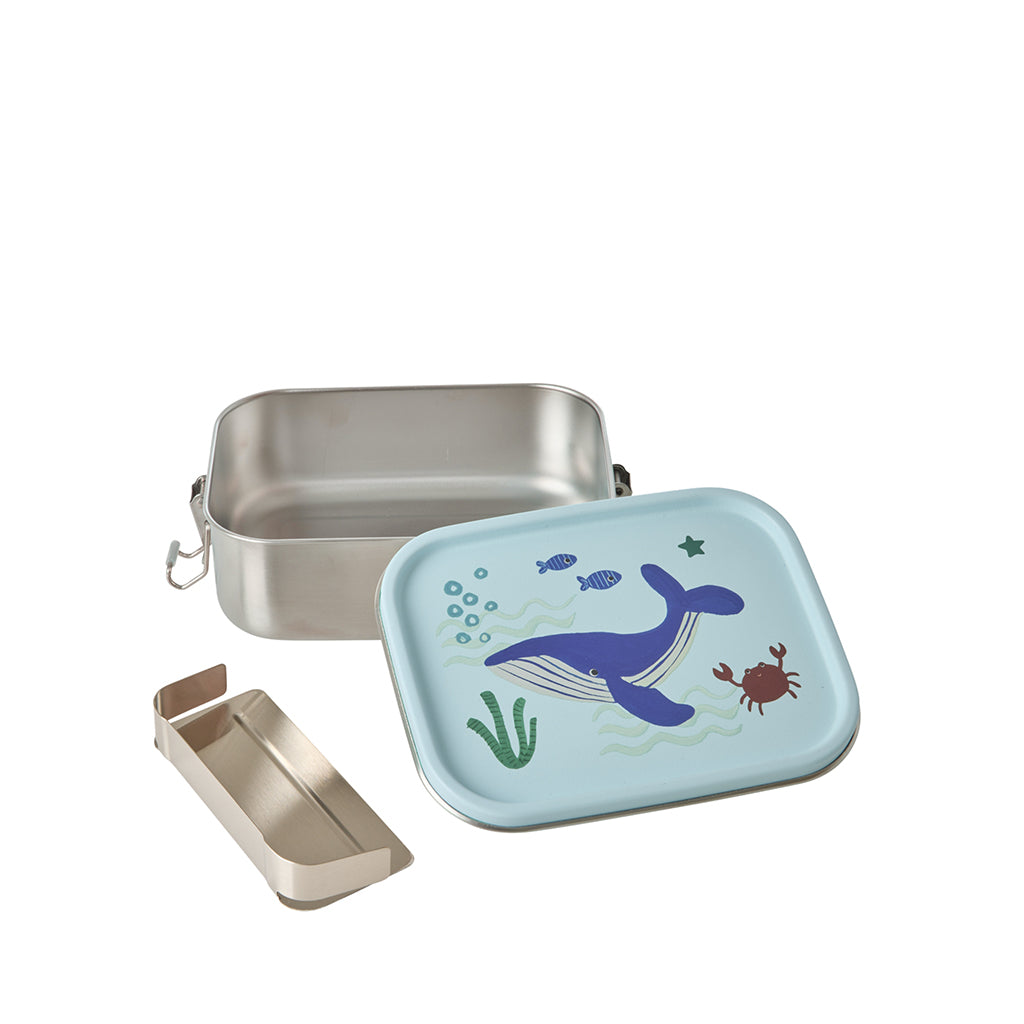 Rice Stainless Steel Lunch Box with Divider, Small, Blue Ocean Print