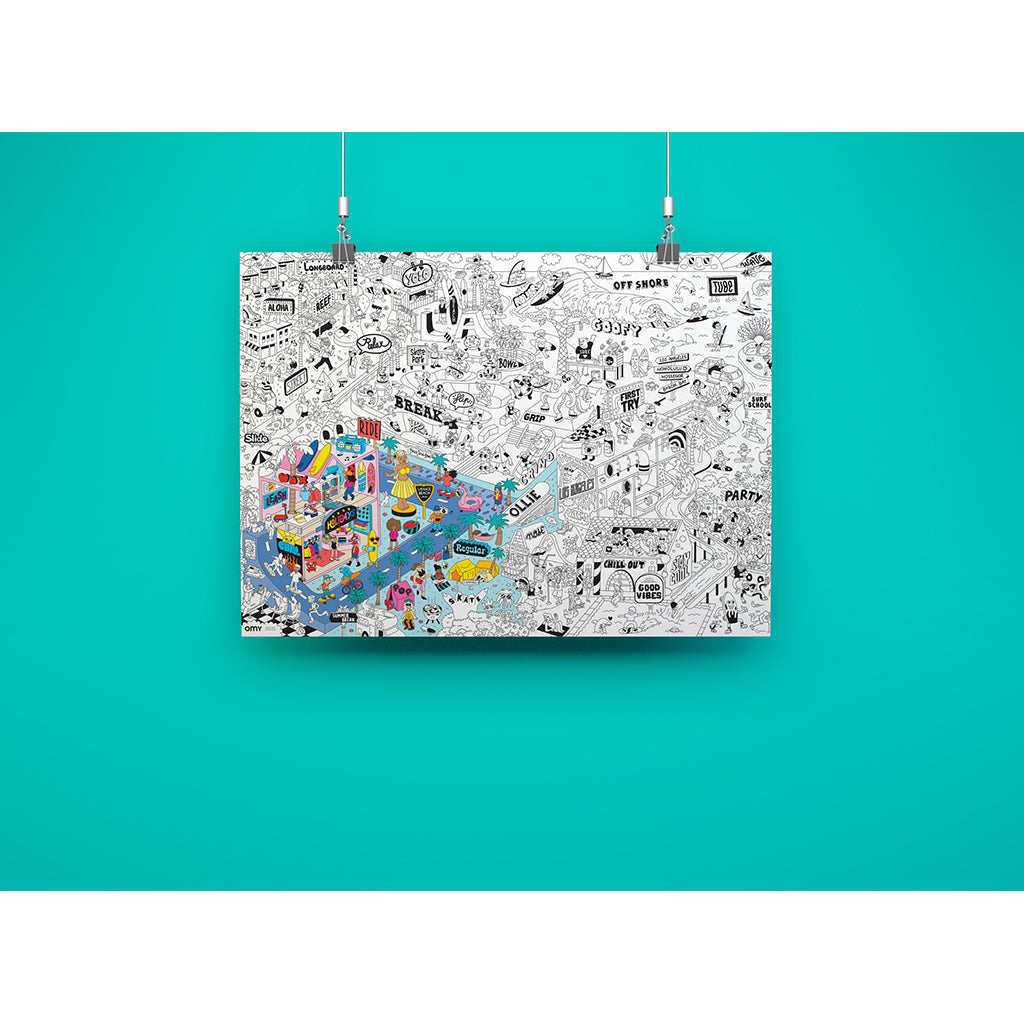 Omy Large Coloring Poster, 70 x 100 cm - Surf & Skate