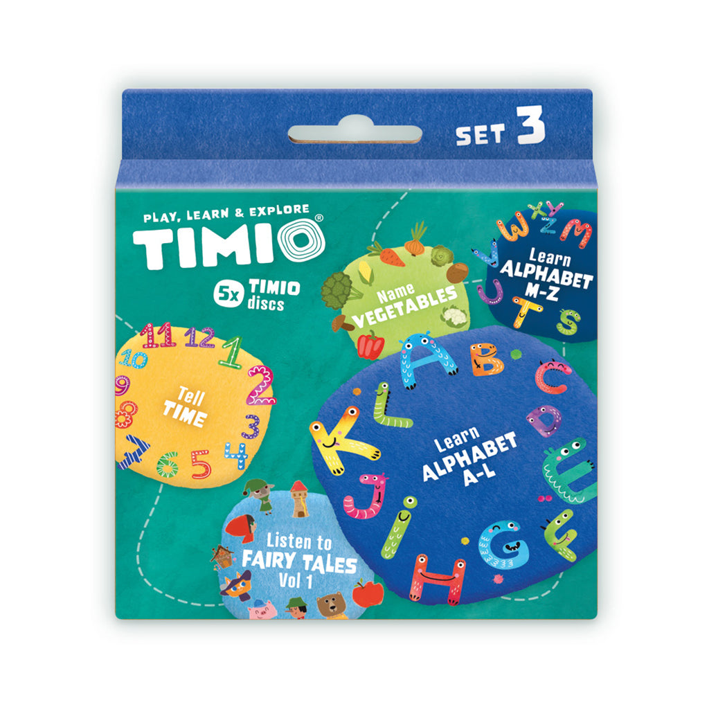 TIMIO Disc Set 3, Fairy Tales, Time, Vegetables, Alphabet A–L, and Alphabet M–Z