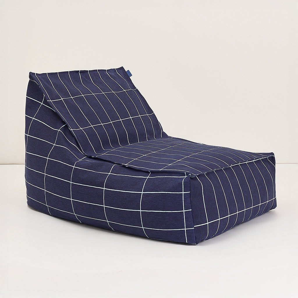 Nobodinoz Vibes Long Bean Bag Chair, Adult - Navy Blue Grid